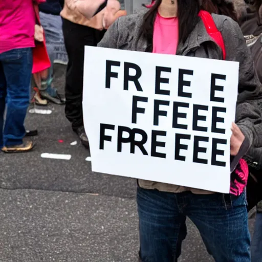 Image similar to protester holding a sign that says free hat