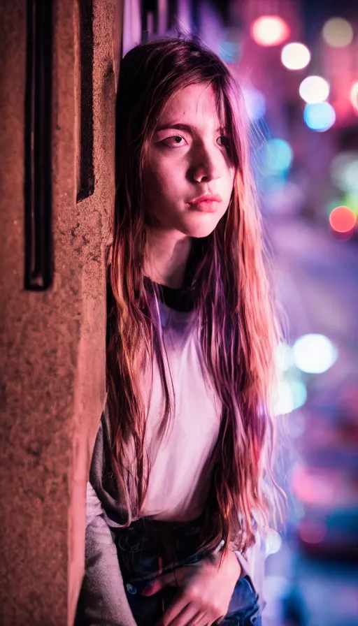 Prompt: portrait of young woman lowlight neon, cinematic,4k,35mm,street photo, epic