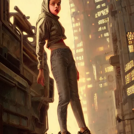 Prompt: character portrait of a 1950s teenage girl in a hoodie, dystopian cyberpunk steampunk mood, intricate, wild, highly detailed, digital painting, artstation, upper body, concept art, smooth, sharp focus, illustration, art by artgerm and greg rutkowski and alphonse mucha