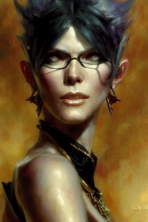 Prompt: bayonetta portrait dnd, painting by gaston bussiere, craig mullins, greg rutkowski, yoji shinkawa