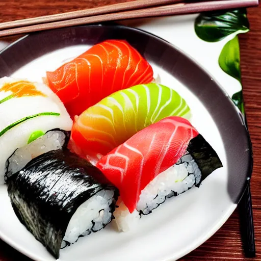 Image similar to beautiful plate of sushi, expert sushi, food photography, 8 k