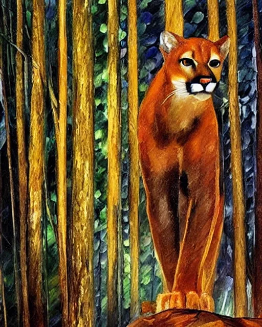 Image similar to cougar in forest at night, shot from drone, grainy, photo by leonid afremov, polaroid