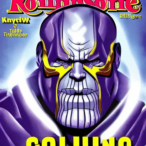 Image similar to thanos in the cover of rolling stone magazine