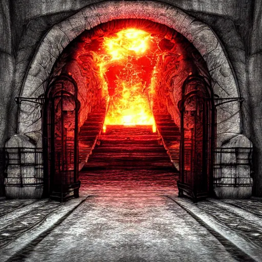 Image similar to the gates of hell realistic render photo