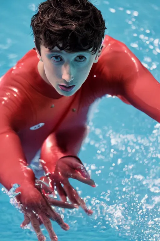 Prompt: troye sivan as an olympic diver, red weapon 8 k s 3 5, cooke anamorphic / i lenses, highly detailed, cinematic lighting