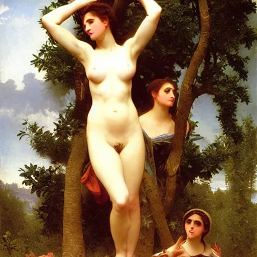 Image similar to woman discovers a woman growing from a tree, by bouguereau