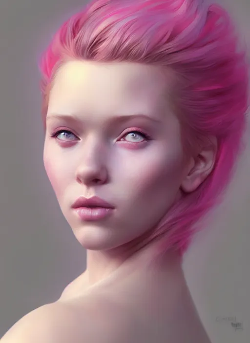 Image similar to a digital painting of a girl with pink hair, a photorealistic painting by charlie bowater, cgsociety, photorealism, daz 3 d, photorealistic, digital illustration