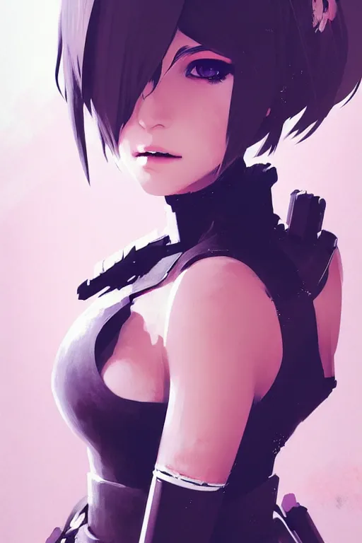 Image similar to a ultradetailed beautiful portrait panting of 2 b from nier automata, by conrad roset, greg rutkowski and makoto shinkai trending on artstation