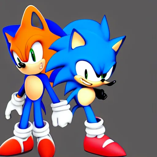 Prompt: a digital art of sonic and tails. interesting camera angle