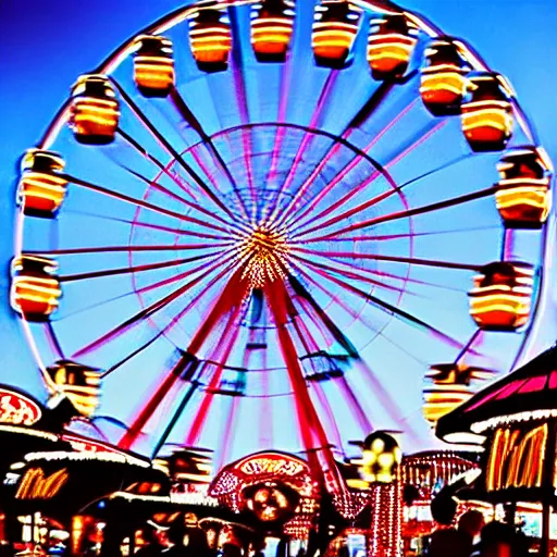Prompt: cat!!,!! ferris wheel!!, tivoli, amusement park, photo