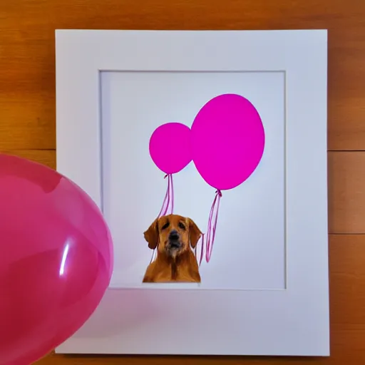 Prompt: pink balloon art of dog in pink room