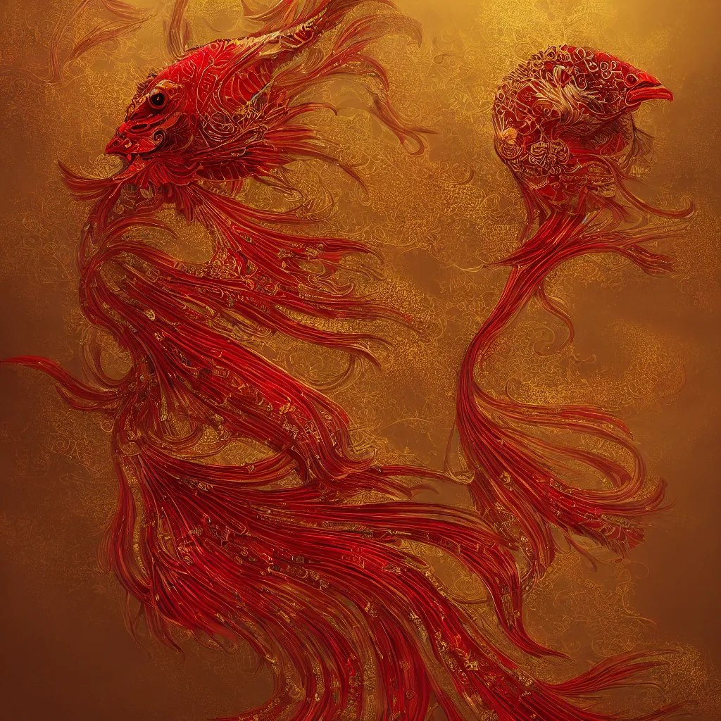 Prompt: a beautiful red tang dao design with gold silk pattern, highly detailed, fantasy, intricate, elegant, digital painting, artstation, concept art, matte, sharp focus, illustration, 8 k