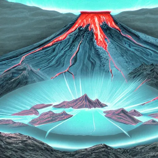 Prompt: A volcano that is a portal to the center of the earth, digital art, detailed, 8k, expressive