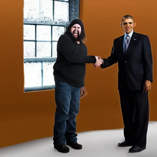 Image similar to an image of two humans. the first human is markus persson. the second human is barack obama. mojang, notch.