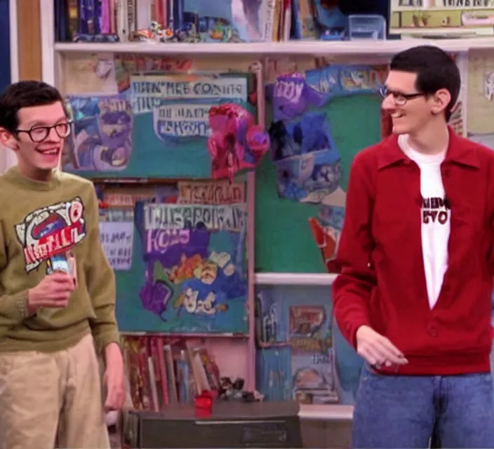 Image similar to a screenshot of neil cicierega introducing himself to the viewers in icarly ( 2 0 0 9 ), low quality