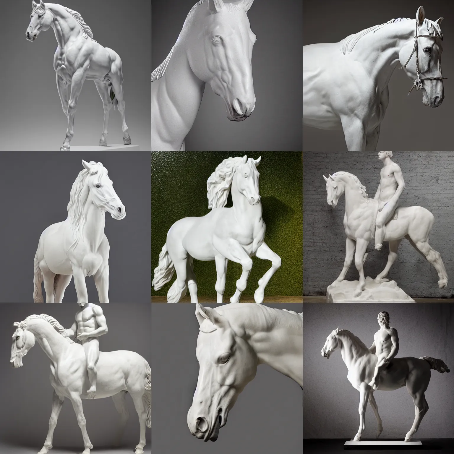 Prompt: studio photo of a white greek statue of a horse human hybrid