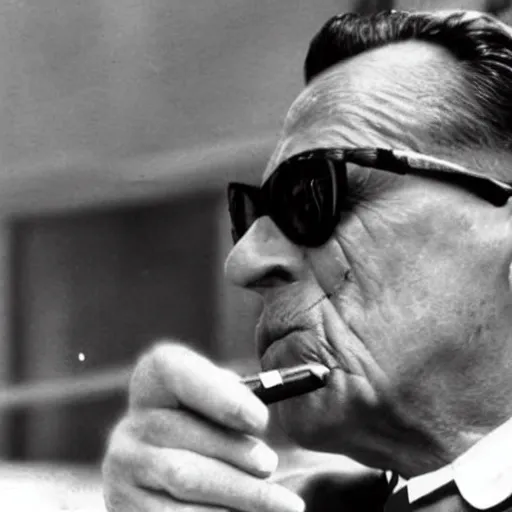 Prompt: josip broz tito smoking a cigar, futuristic style, retro - futuristic style. sci - fi, highly detailed,