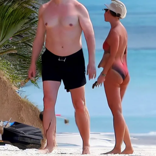 Image similar to elon musk in a speedo on the beach