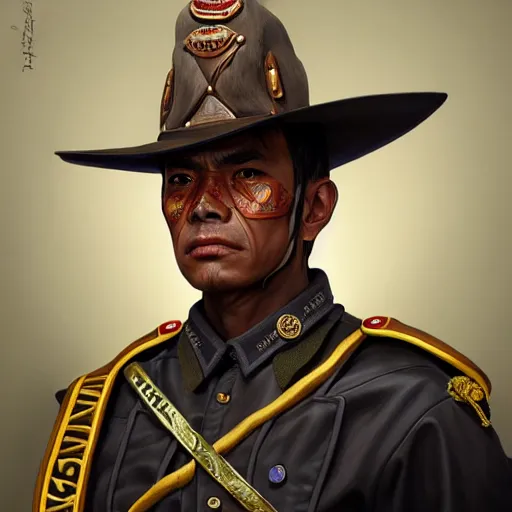 Image similar to portrait painting of an arakocra sheriff, sharp focus, award - winning, trending on artstation, masterpiece, highly detailed, intricate. art by merwild and ernesto irawan and rachel denton