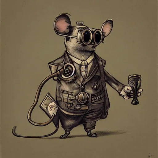 Image similar to a rat with steampunk googles, by James Jean