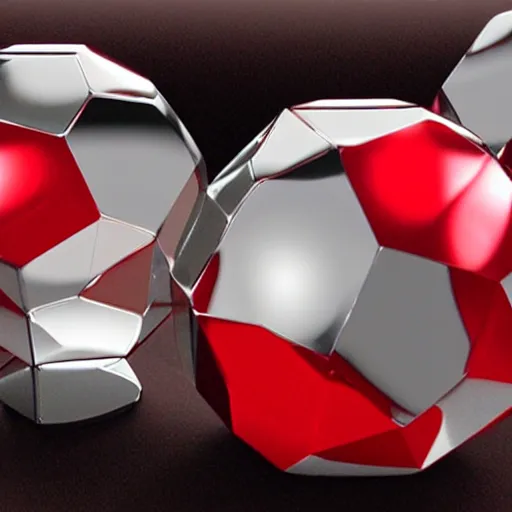 Prompt: chrome spheres on a red cube, faceted