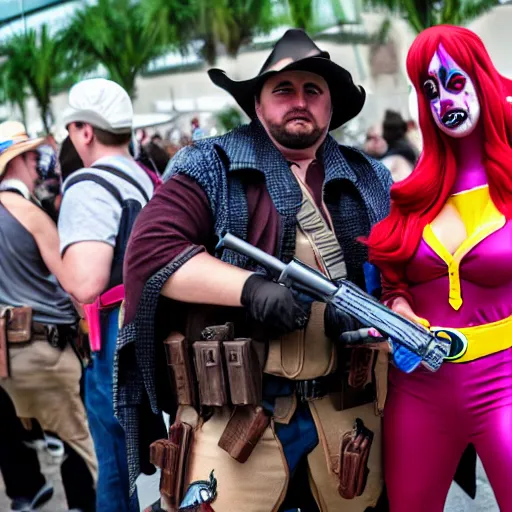 Prompt: gunfight at comicon cosplay