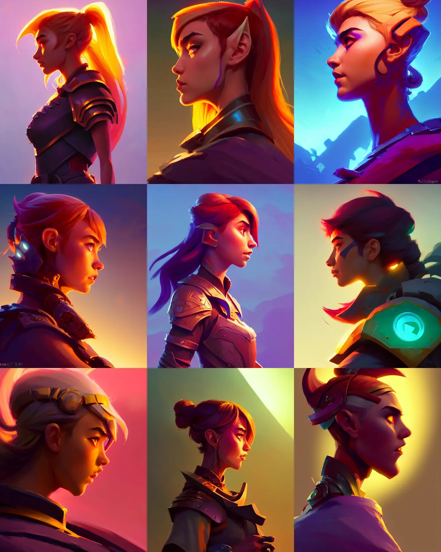 Prompt: side - profile painted game avatar, imogen poots as a paladin, bright backlit, key lighting, smooth, gaudy colors, octane render aesthetic, dota matte painting concept art, official fanart behance hd artstation by jesper ejsing, by rhads and lois van baarle and ilya kuvshinov and rossdraws