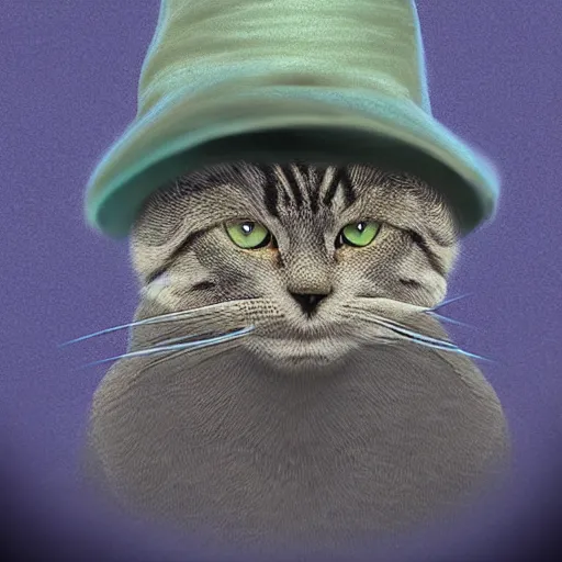 Prompt: cthulu cat with a hat ~ photorealistic ~ digital art ~ cool ~