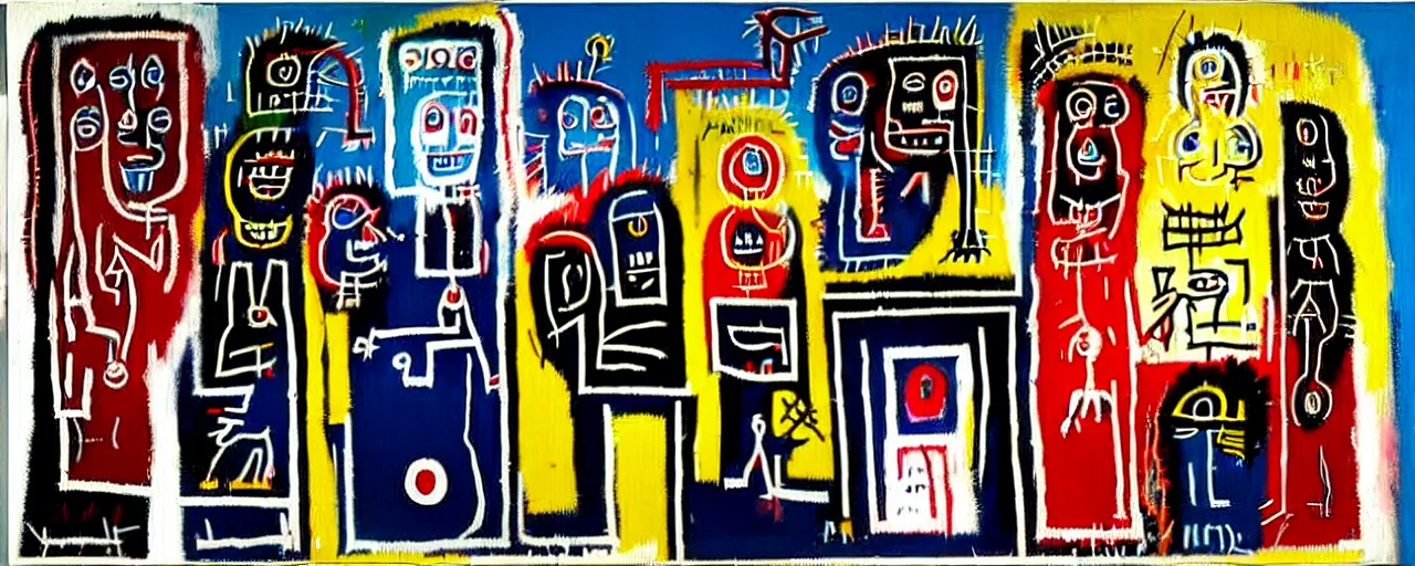 Prompt: a painting of street life in kirkwall orkney, by Jean-Michel Basquiat