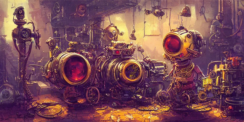 Image similar to A rat with steampunk goggles is building a steam machine, art by PAUL LEHR