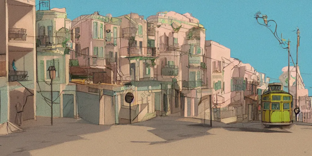 Image similar to back to the summer of the city of lisbon, concept art, pastel soft colors, in the style of danny mcbride, knyazev konstantin