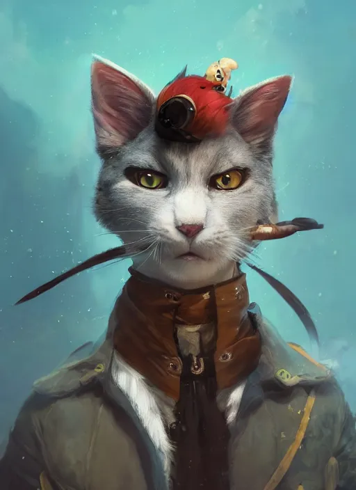 Image similar to a beautiful half body portrait of a cute anthropomorphic pirate cat fursona. eye patch. character design by cory loftis, fenghua zhong, ryohei hase, ismail inceoglu and ruan jia. volumetric light, detailed, rendered in octane