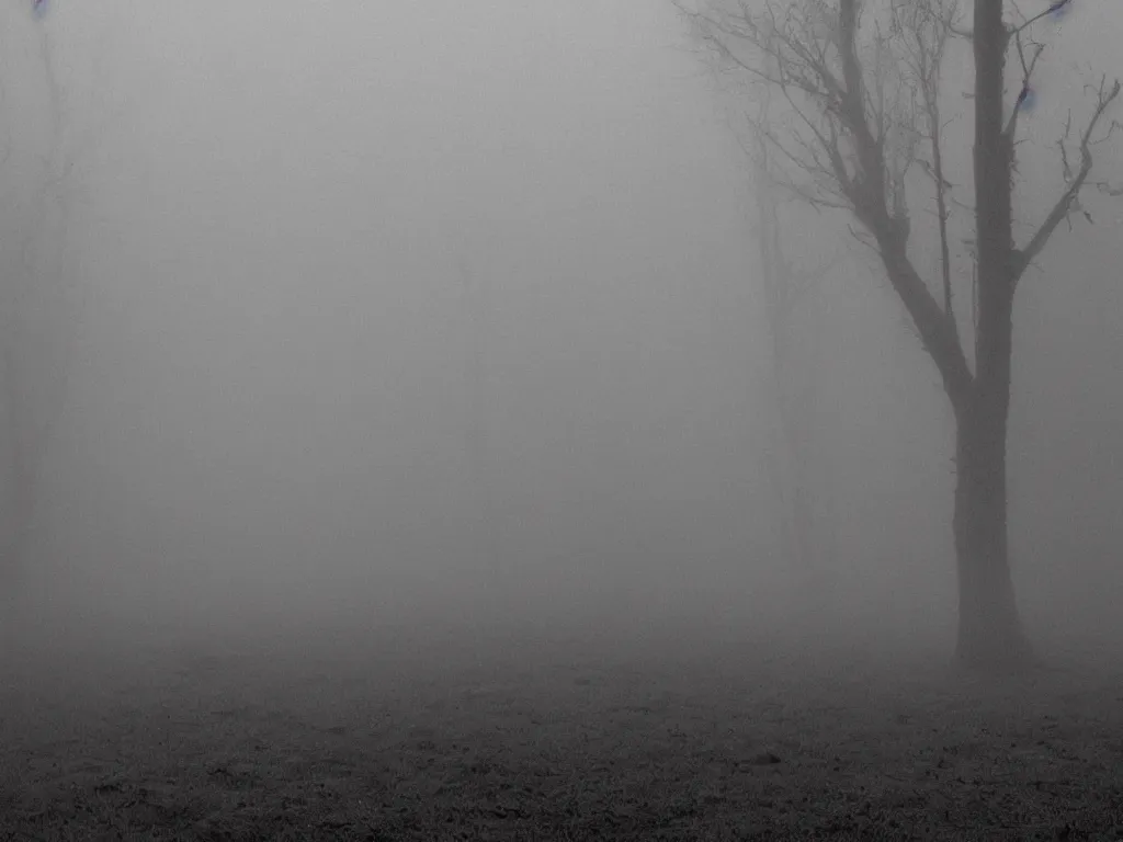 Prompt: heavy mist initiates a process of the world turning into a rustscape of nonbeing, the inimitable void of mind