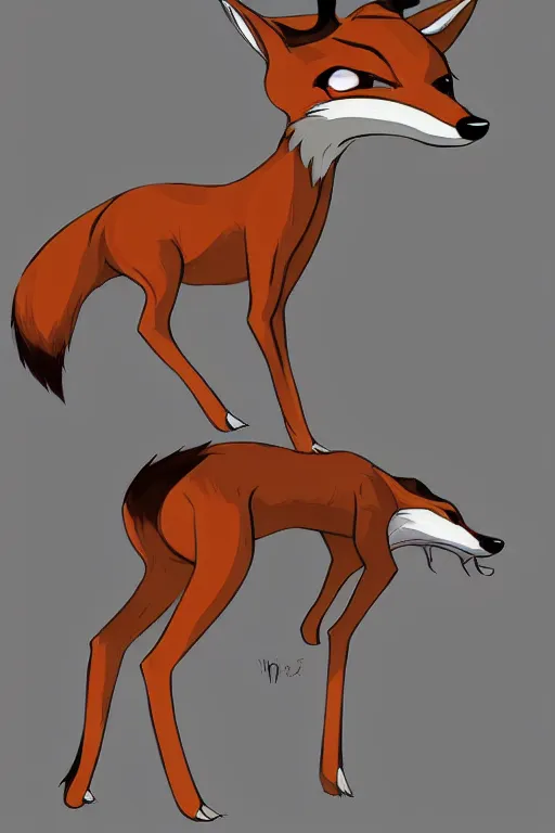 Prompt: an anthropomorphic fox deer hybrid, fursona!!! by don bluth, by kawacy, trending on artstation, full body