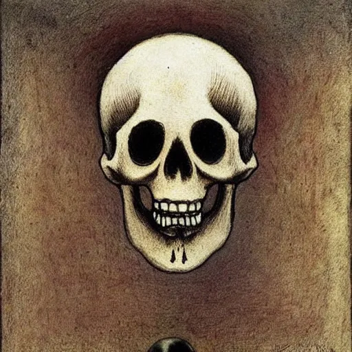 Image similar to A beautiful mixed media art of a skull that is part organic, part mechanic. It is an accurate representation of how the artist sees the world. dolls house by Alfred Kubin balmy