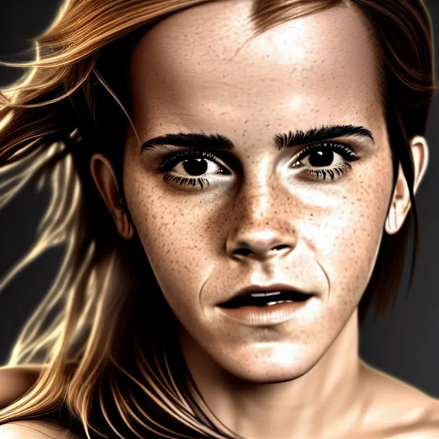 Prompt: emma watson, fit body, highly detailed, 4 k, hdr, smooth, sharp focus, high resolution, award - winning photo, boris valejo, photorealistic