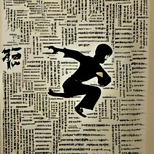 Prompt: calligraphy of bruce lee doing taichi