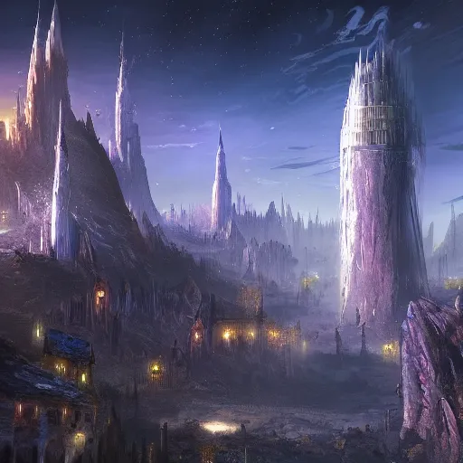 Prompt: beautiful illustration of a beautiful painted of the two towers, science fiction, 4 k detailed, crystal lighting, highly detailed, hyperrealistic, unreal engine