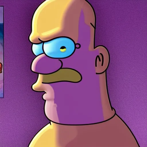 Image similar to 3D Homer Simpson as Thanos, cinematic, 4K