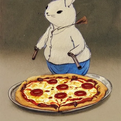 Image similar to a pizza by beatrix potter