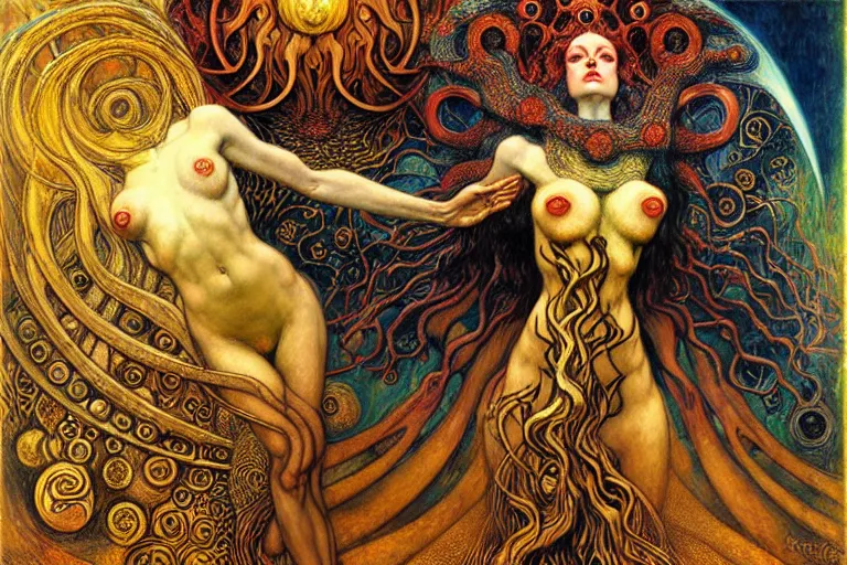 Image similar to Divine Chaos Engine by Karol Bak, Jean Delville, William Blake, Gustav Klimt, and Vincent Van Gogh, symbolist, visionary