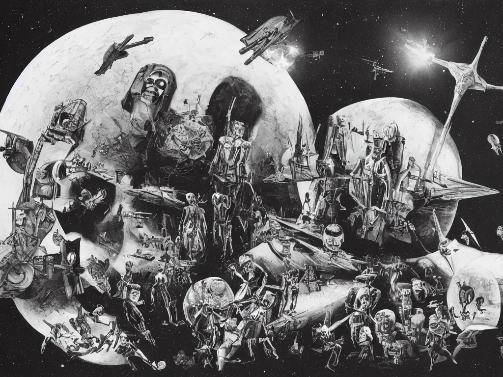 Image similar to A Scene from Star Wars as directed by Georges Méliès