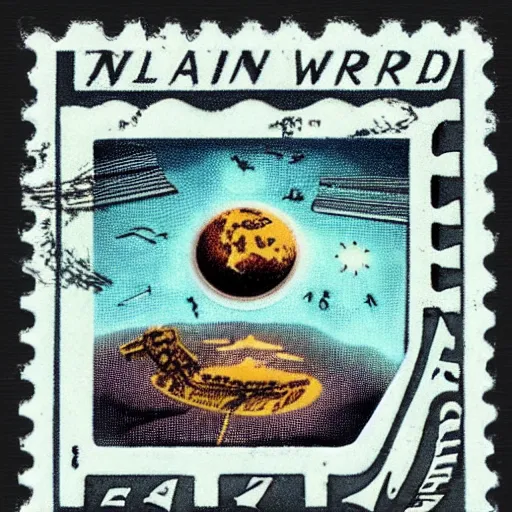 Image similar to vintage mailing stamp from a alien world