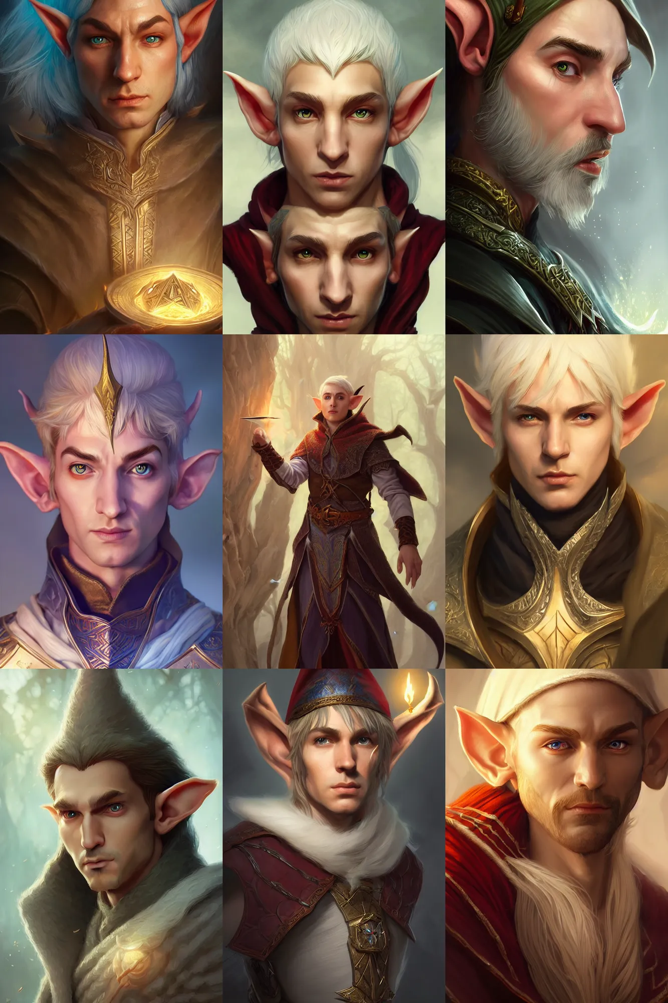 Prompt: beautiful male elf wizard, highly detailed, d & d, fantasy, highly detailed, digital painting, trending on artstation, concept art, sharp focus, illustration, global illumination, ray tracing, realistic shaded, art by artgerm and greg rutkowski and fuji choko and viktoria gavrilenko and hoang lap