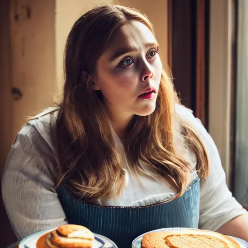 Image similar to Obese Elizabeth Olsen eating cake, XF IQ4, 150MP, 50mm, F1.4, ISO 200, 1/160s, natural light, Adobe Lightroom, photolab, Affinity Photo, PhotoDirector 365