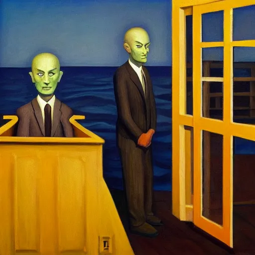 Image similar to release the kraken!, grant wood, pj crook, edward hopper, oil on canvas