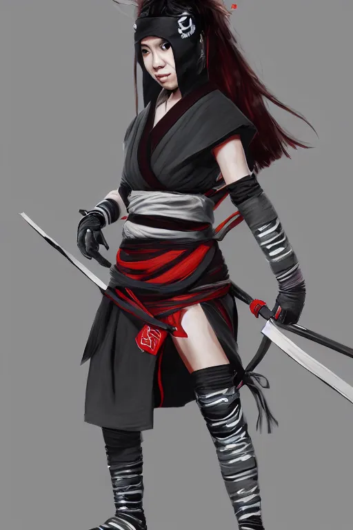 Image similar to native japanese young woman dressed like shinobi ninja, focused stare, partially masked, highly detailed, photobash, photorealistic render, trending on artstation, character design, cinematic lighting