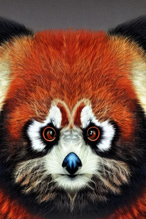 Image similar to an owl red panda hybrid, symmetrical, highly detailed, digital art, sharp focus, trending on art station