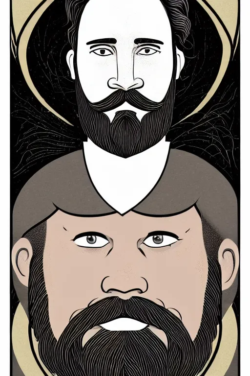 Image similar to an illustration of a portrait of a respectable dignified 3 0 ish pentecostal preacher with kind eyes and red beard and hair in the style of art - deco artwork art by kyle ferrin and loish!, digital art, highly detailed, intricate, sharp focus, trending on artstation hq, deviantart, 4 k uhd image