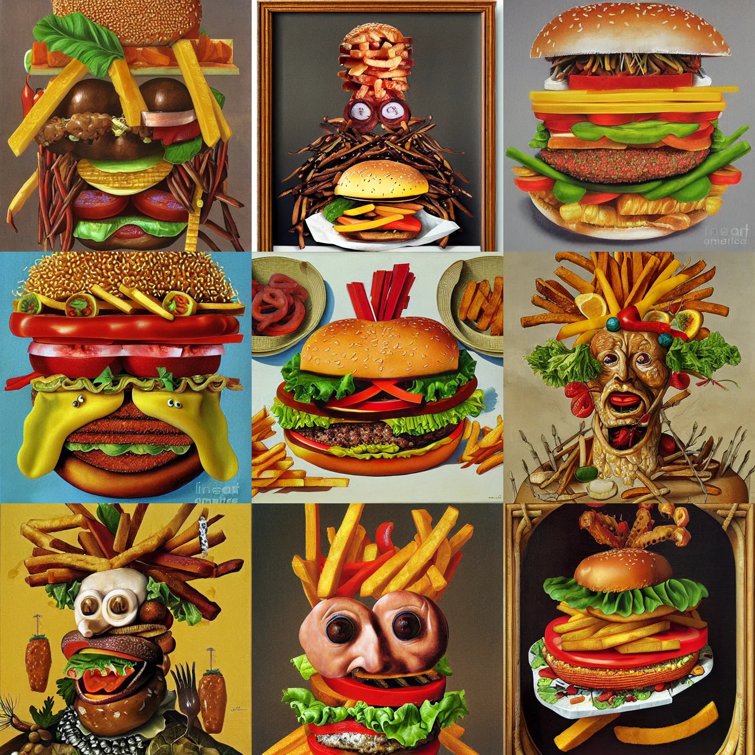 Prompt: burger and fries painting by arcimboldo